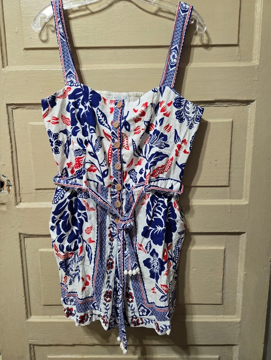 Rachel Zoe Pants - Rachel Zoe Red White And Blue Floral Linen Blend Romper EUC Size: 14